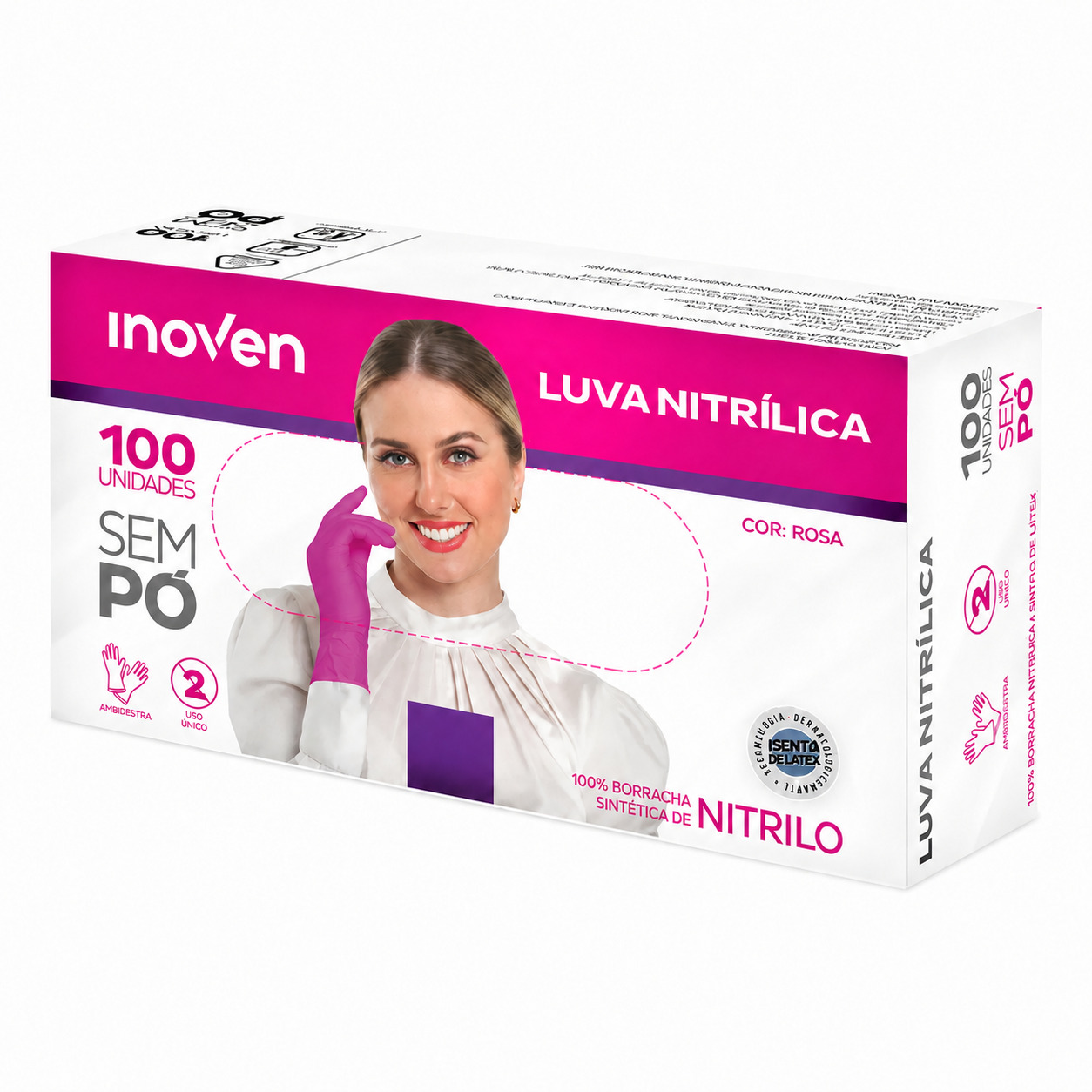 Luva Nitrílica Rosa c/ 100 - G