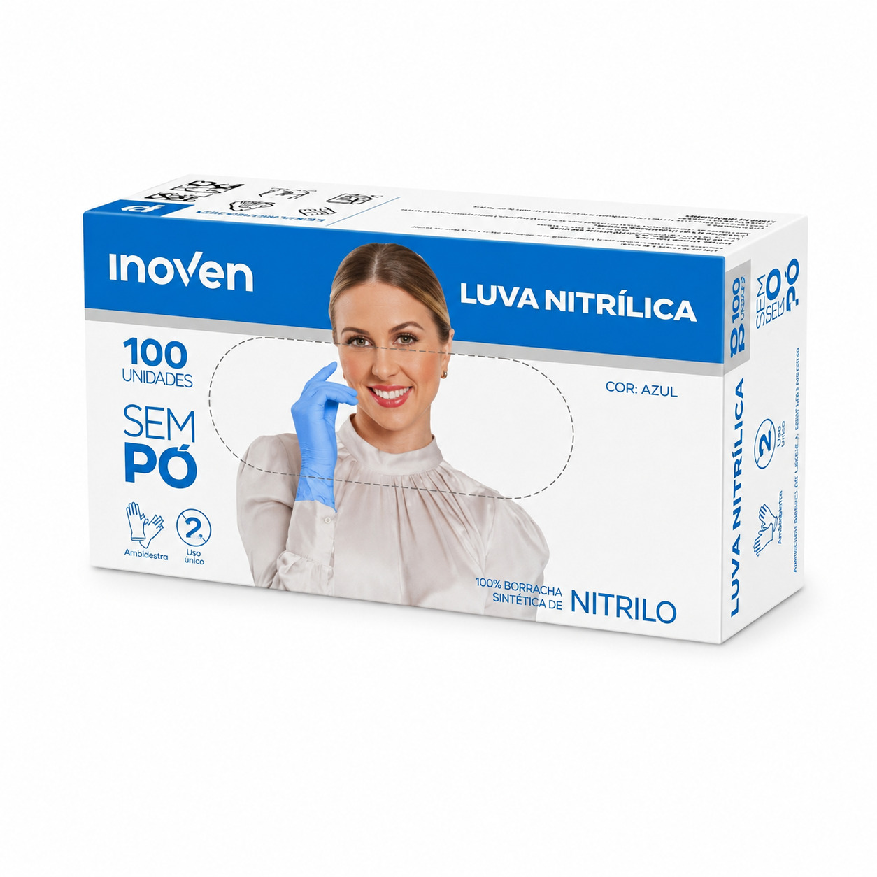 Luva Nitrílica Azul c/ 100 - P